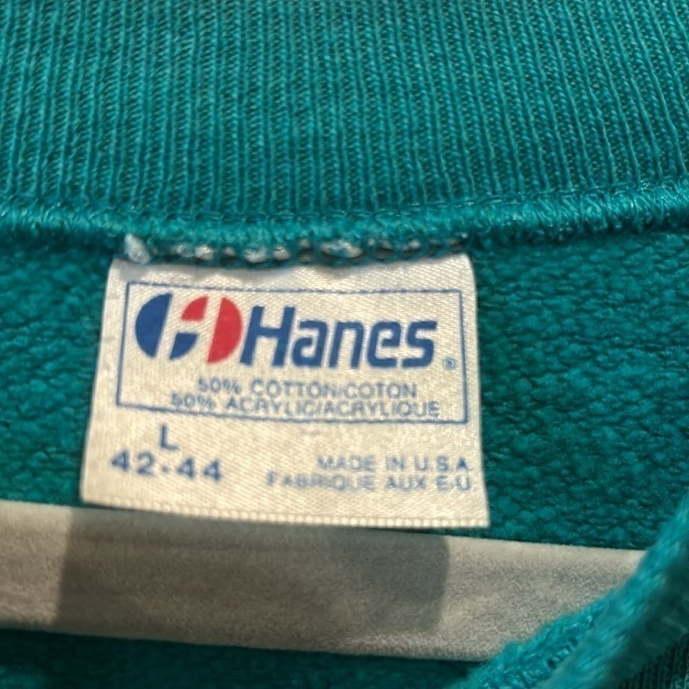 Vintage 1980S METALLIC HORSE Couple SWEATSHIRT Turquoise Hanes Large‌ - Picture 4 of 10